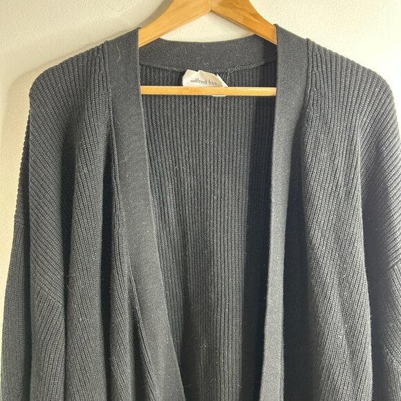 Wilfred Free Aritzia Sweater Womens L Black Wool Chunky Open Cardigan Ribbed - Picture 2 of 10